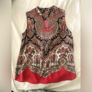 Mossimo Dutti sleeveless silk top.  Red, black. White and gold.  Size 10